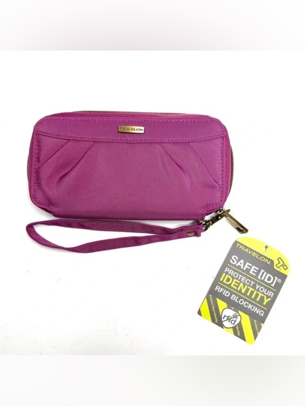 Travelon Magenta Wristlet Wallet with Gold Accents
